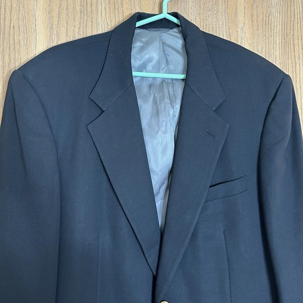 Hilton Men's Sports Jacket Sz 44R‎ 100% Wool Tessuto Lessona Gold Buttons Black